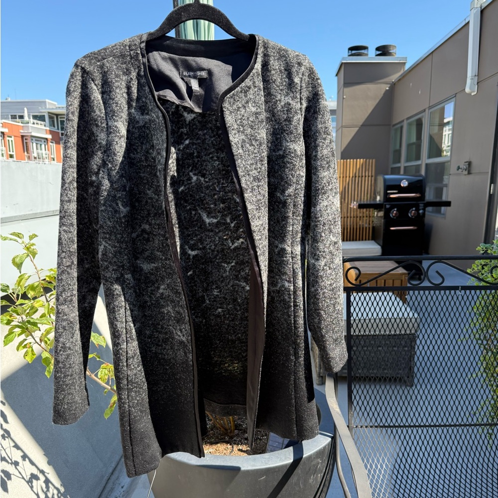 Eileen Fisher Black and Gray Cardigan Size Medium Petite